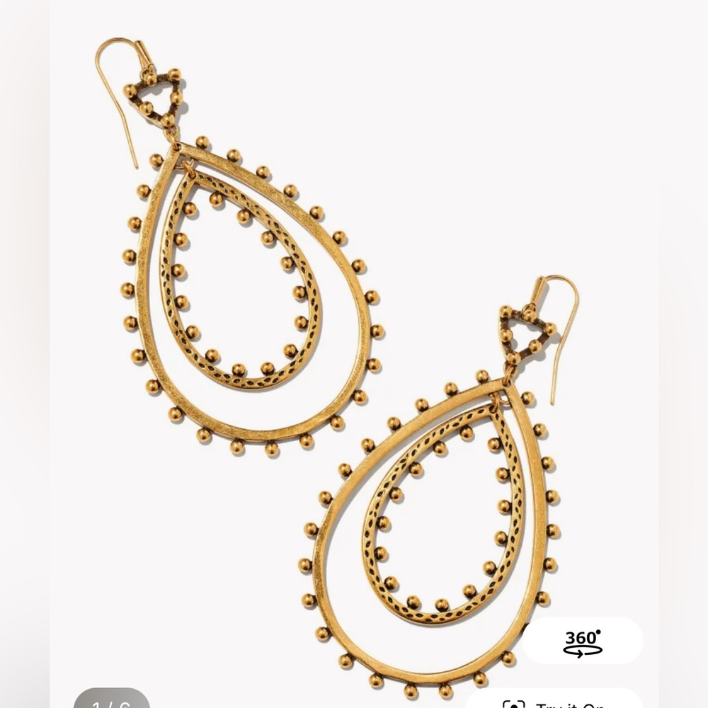 Kendra Scott Yellow Rose Rumer Open Frame Earrings in Vintage Gold - Picture 2 of 3